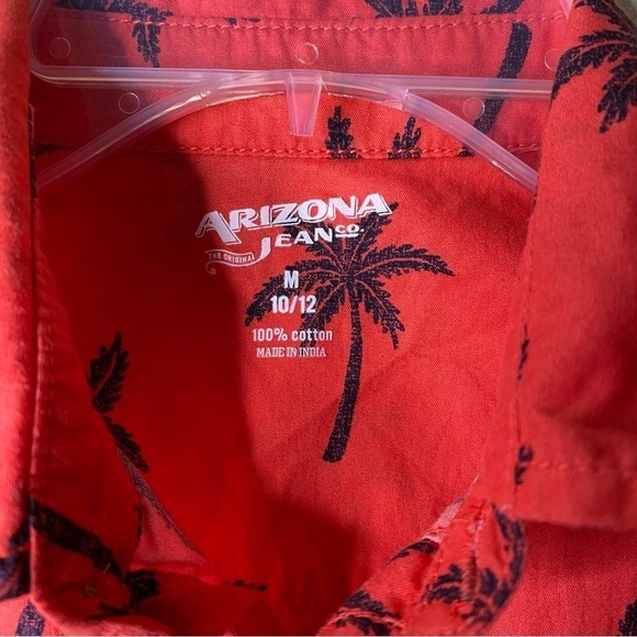 Arizona Jean Co Red and Black Palm Tree Print Collar Shirt  Boys Size M - Picture 7 of 7